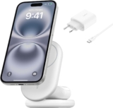 Belkin BoostCharge Cargador Magnético Plegable Qi2 15W, Estación de Carga Inalámbrica Compatible con MagSafe, Carga Rápida para iPhone 17, Air, Pixelsnap, Base con Soporte Antideslizante – Blanco