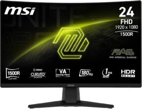 MSI mag 242CA Monitor Gaming de 24″ FHD 1500R, 1920 x 1080 VA, 180 Hz, 1 ms, Compatible con HDR, protección Ocular, HDMI 2.0b, DP 1.2a, sin Marco, inclinación Ajustable, Montaje Vesa, Negro