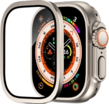 Protectores de Pantalla para Apple Watch Ultra de 49mm, Vidrio Templado 9h Marco de AleacióN de Titanio, Mantiene el Original, Sensible al Tacto，PelíCula Protectora Ligera Apple Ultra 2