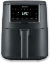 SEVERIN Freidora de aire FryLight Single, cocinado versátil, pantalla táctil, 8 programas automáticos, función de conservación del calor, 4L, revestimiento antiadherente, 1300W, negro, FR 2461