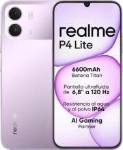 Smartphone realme P4 Lite 4G, 4GB+128GB, Pantalla LCD HD 120Hz 6,8″, Batería Titan 6600mAh, Carga 15W, Carga inversa 6W, IP64 Antipolvo e Impermeable, Sistema Next IA, Púlsar Morado (Sin Cargador)